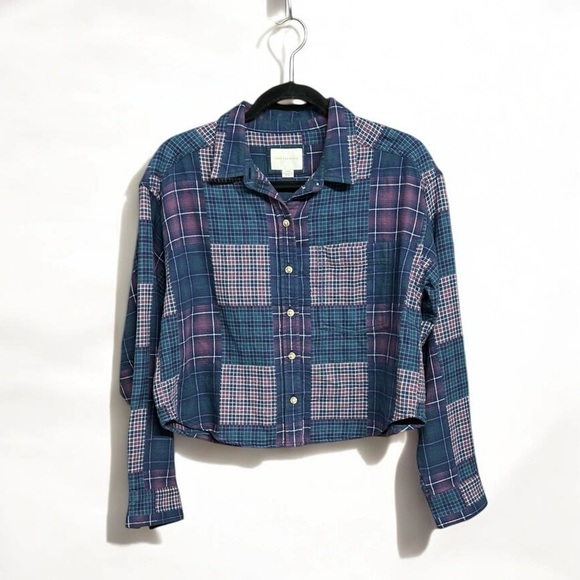 🌻NWOT American Eagle Outfitters Womens Multi Plaid Patchwork Cropped Top Size S - Picture 1 of 3